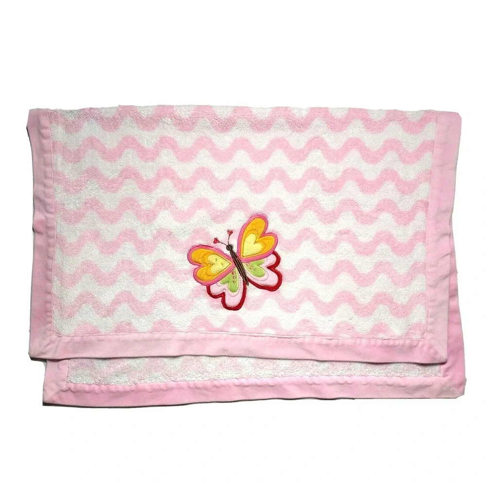 Amy Coe Pink White Butterfly Blanket Fleece Squiggle Lines Baby Girl Chevron